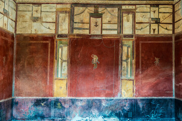 Mural fresco of a house in Pompeii, Italy
