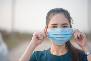 Women use medical mask prevent coronavirus covid19,Woman face mask, Surgical mask protect