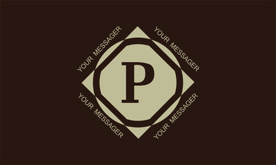 Stylish and elegant graphic monogram with the letter P in brown tones and space for text. Logo design, business emblem.