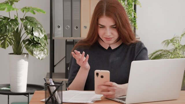 Female user dissatisfied with bad electronic device work.