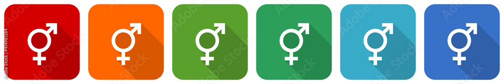Poster sex icon set, flat design vector illustration in 6 colors options for webdesign and mobile applicati
