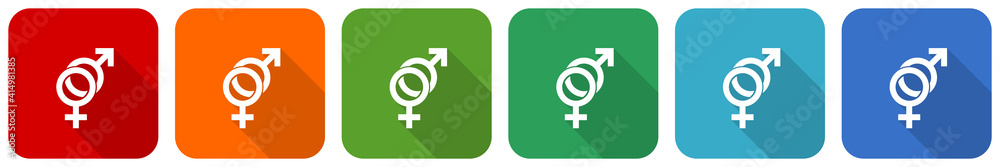 Poster sex icon set, flat design vector illustration in 6 colors options for webdesign and mobile applicati