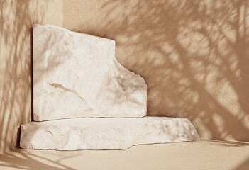 Stone slabs cosmetic product podium. 3d rendering mockup.