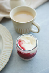 Fresh strawberry yogurt for breakfast