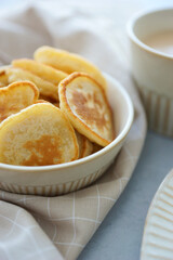 Breakfast with fresh pancakes