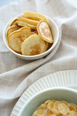 Breakfast with pancakes and cereals