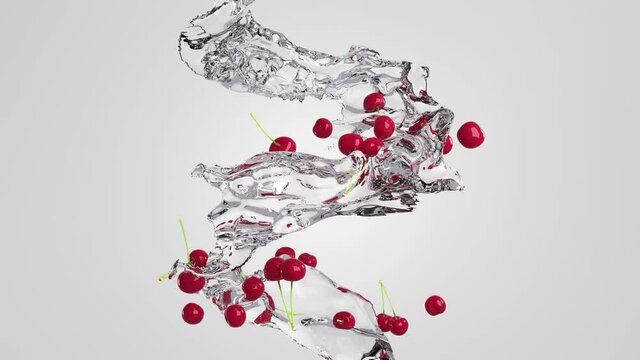 Water flow with berries. A whirlpool. 3D render.