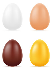 set of realistic eggs natural chocolate and gold stock vector illustration