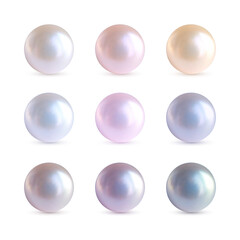 Nine 3d realistic multicolor pearls