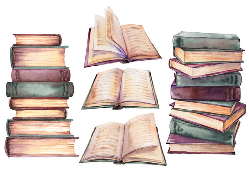 Free Vector  Watercolor stack of books illustration