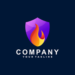 shield flame gradient logo design