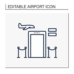 Screenings passengers line icon. Screening clients at airport entrances. Check in people before sitting in plane. Airport new normal concept. Isolated vector illustration.Editable stroke