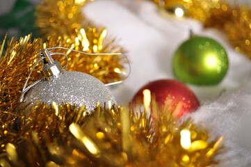 Christmas Bulbs and Garland with Faux Snow