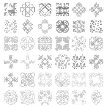 monochrome icon set with Celtic knots ethnic art ornaments