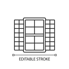 Window shutters linear icon. Providing light and privacy levels. Solid and stable window covering. Thin line customizable illustration. Contour symbol. Vector isolated outline drawing. Editable stroke