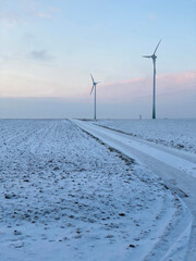 Winter Landscape With Wind Engines, Rhineland-Palatinate