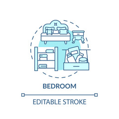 Bedchamber concept icon. Cleaning-out idea thin line illustration. Room for sleep and relax. Housekeeping. Decluttering and tidying. Vector isolated outline RGB color drawing. Editable stroke