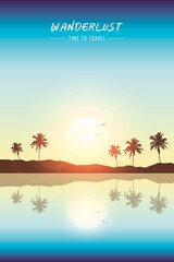 Fototapeta na wymiar wanderlust paradise beach summer holiday background vector illustration EPS10