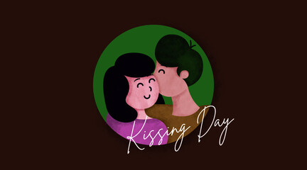 International Kissing Day Illustration with Water Color Effect. International Day of Kissing Banner Vector.