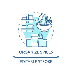 Organizing spices concept icon. Place alphabetically and categorize by use idea thin line illustration. Special spice organizers. Vector isolated outline RGB color drawing. Editable stroke
