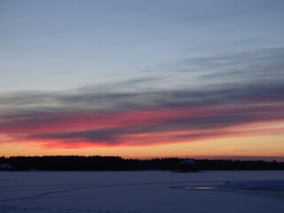 sunset in the snow