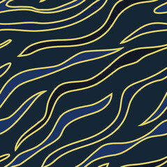 Seamless gold pattern on a blue and green background. Stylish art deco, artistic zebra stripes in vector 