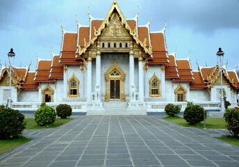 THAILAND BANGKOK , Wat Benchamabophit royal temple built with white Carrara marble, built for King...