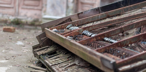 Abandoned palace with a piano in Bratoszewice, Poland 