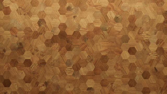 Wood Texture background. Parquet Wallpaper with a Light and Dark Timber Hexagon tile pattern.
