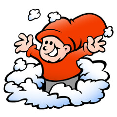 Vector Cartoon illustration of an happy Elf in the Snow