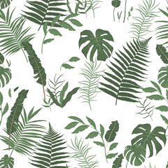 Jungle Pattern with Tropical Pastel Green Colors Leaves. For Nature Lover