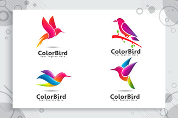 colorful bird vector logo design with modern style , illustration digital abstract bird.