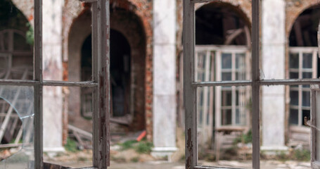 Abandoned palace with a piano in Bratoszewice, Poland 