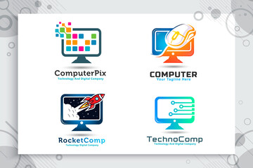 Set of computer mouse vector logo with modern concept designs, illustration for technology computer business company.