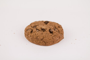 chocolate chip cookies with chocolate pieces on white background