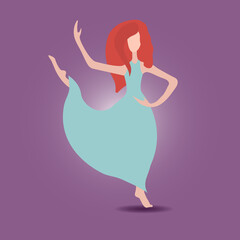 The girl is dancing. Happy young girl is dancing.Colorful vector illustration in flat cartoon style. Vector illustration