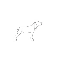 Dog silhouette line drawing, vector illustration