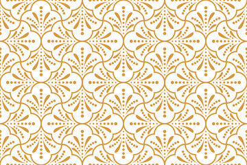 Flower geometric pattern. Seamless vector background. White and gold ornament. Ornament for fabric, wallpaper, packaging. Decorative print