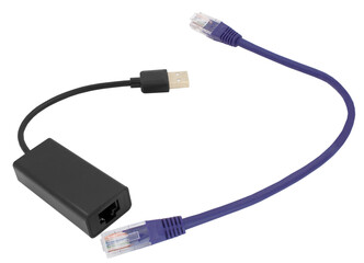 Usb to ethernet connector adapter isolated over the white