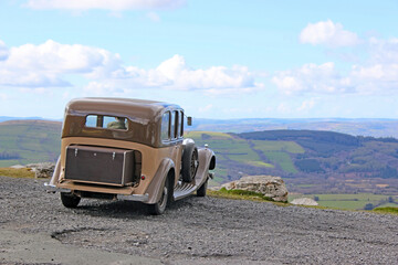 Vintage car in the Black Mountains, Wales
