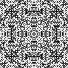 seamless tile drawn with floral ornaments in folk style on a white background, for coloring, vector