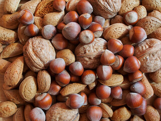 Dried fruit, Walnuts, hazelnuts and almonds.