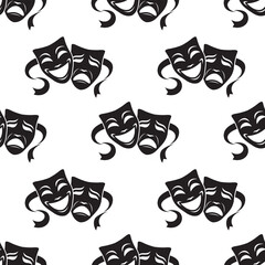 seamless pattern with comedy and tragedy theatrical masks on white background