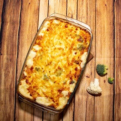 Broccoli and cauliflower cheese dish