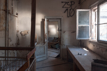 Abandoned palace with a piano in Bratoszewice, Poland 