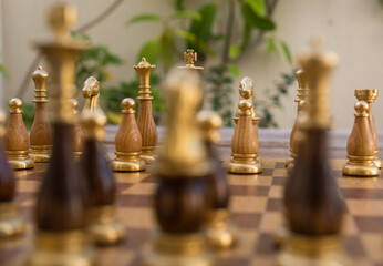 Chess Board With Pieces. Concentration And Strategy Game.