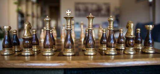 Chess Board With Pieces. Concentration And Strategy Game.