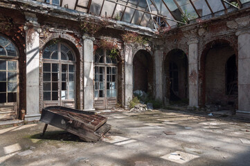 Abandoned palace with a piano in Bratoszewice, Poland 