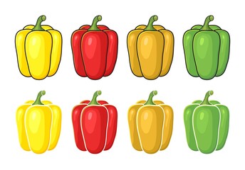 vector collection of yellow, red, orange and green bell peppers