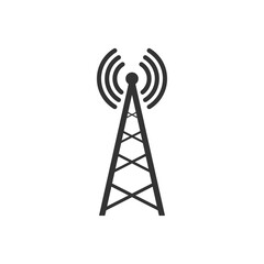 Transmitter antenna icon. Broadcast symbol. Wireless technology equipmnet. Vector isolated on white